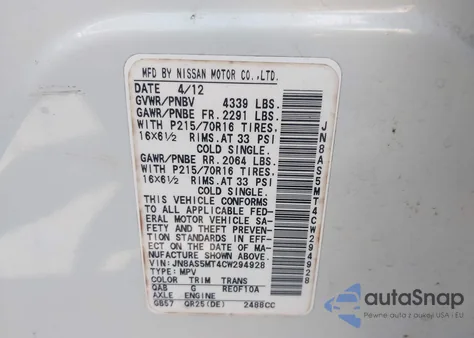 2012 Nissan Rogue S z USA, uszkodzony, nr VIN JN8AS5MT4CW294928